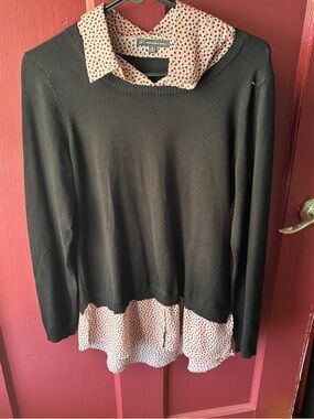 Adrianna Papell Black Sweater with Pink Heart-Print Collar